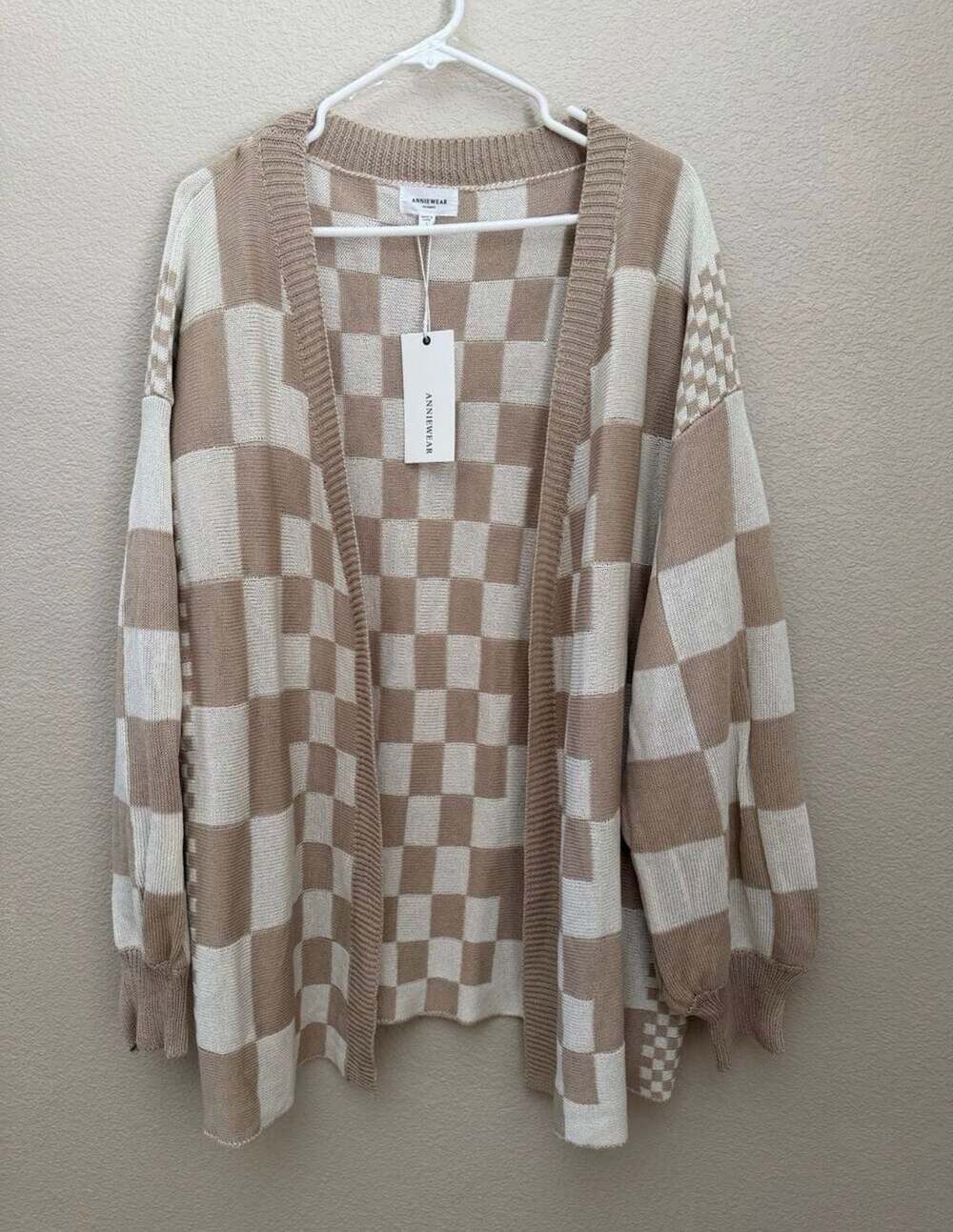 AnnieWear Checkered Knit Cardigan